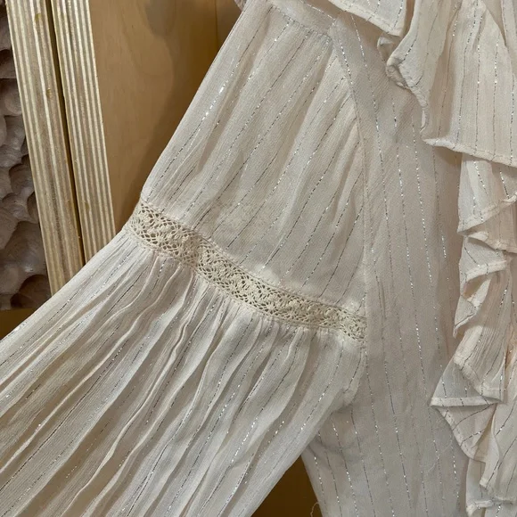 Anthropologie Maeve Peasant Top - Cream and Metallic Silver - Size 4 - NWOT - Picture 4 of 8